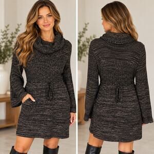 Marvin Richards Sweater Dress Womens M Brown Marled Cowl Neck Knit Boho Tunic